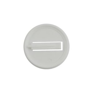 White plastic back of a 45mm super safe pinless badge back