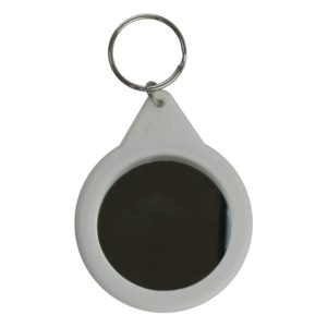 Back of a made up 58mm mirror keyring